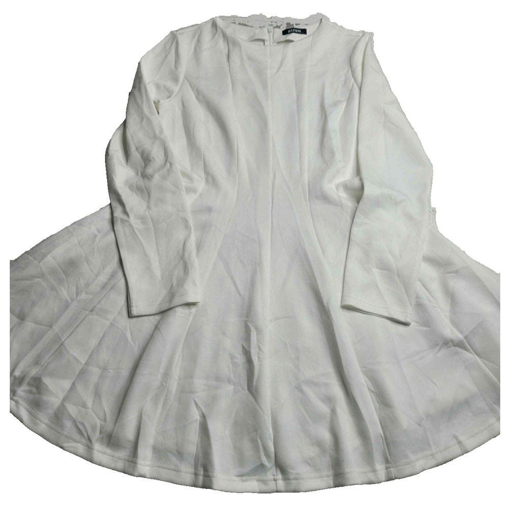 BTFBM White Pleated Dress Long Sleeve Short Women's‎ Large Bridal Spring Bride